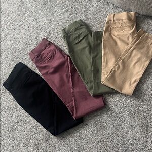 4 prs Maurices PantsOlive, Beige, Black, Burg Size S. Slim leg fit. Ankle fit.